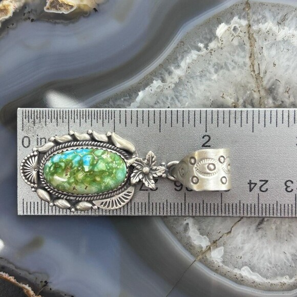 Sterling Southwestern Style Sonora Gold Turquoise Decorated Pendant For Women - Picture 10 of 10